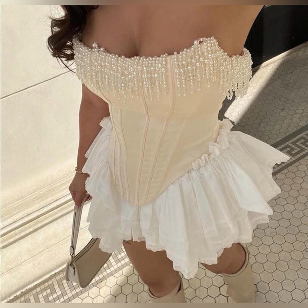 House of‎ CB Ivory Corset with Pearl Accents Sz M - Picture 10 of 10